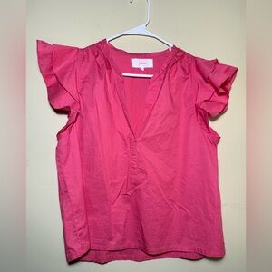 Xírena 100% Cotton Hot Pink Ruffle Sleeve Blouse | Size Small | Preppy Coastal